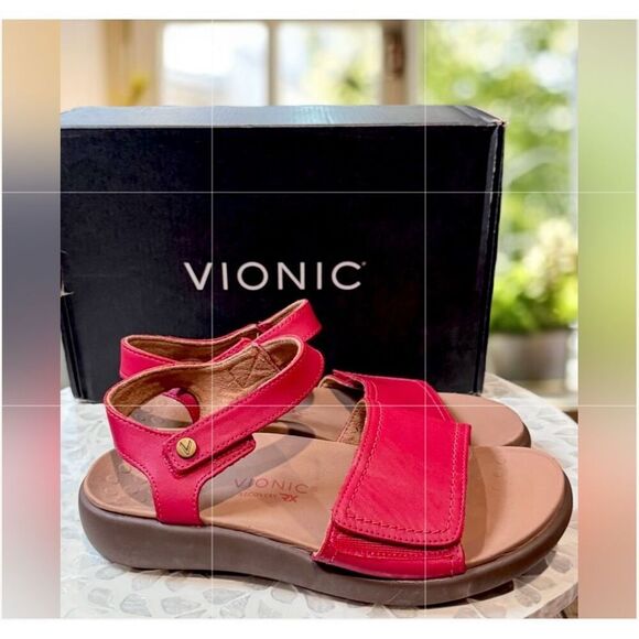 VIONIC Leather Awaken Recovery Supportive Adjustable Strap Sandals Flats Womens - Picture 7 of 13